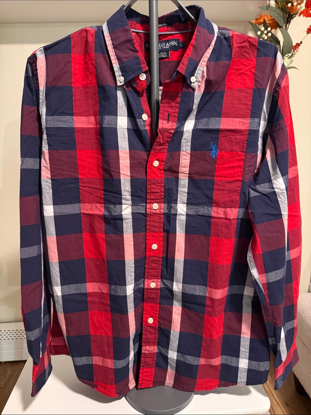 U.S. Polo Assn. Red, Navy & White Plaid Long-Sleeve Button-Down Shirt